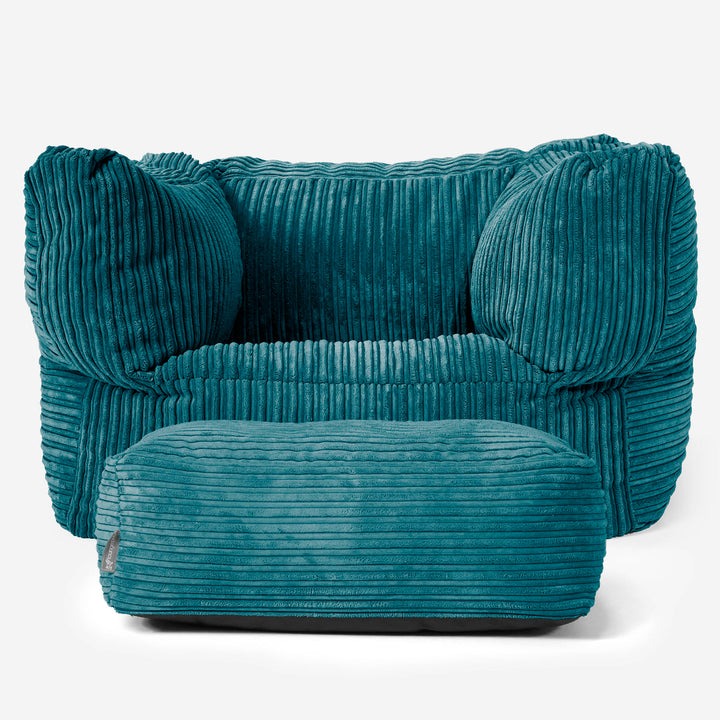 Albert Bean Bag Armchair - Cord Teal Blue 02
