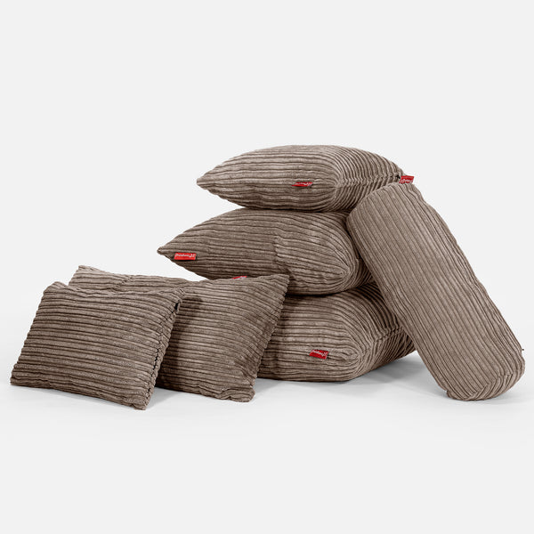 Bolster Scatter Cushion Cover 20 x 55cm - Cord Mocha Brown Fabric Close-up Image