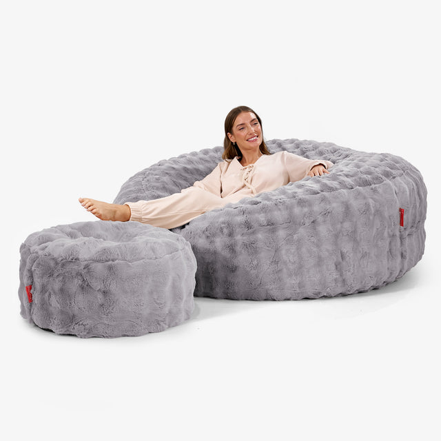 Mega Mammoth Bean Bag Sofa - Bubble Faux Fur Grey