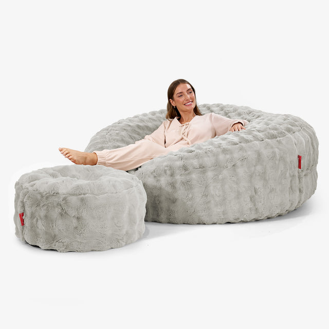 Mega Mammoth Bean Bag Sofa - Bubble Faux Fur Sage Green