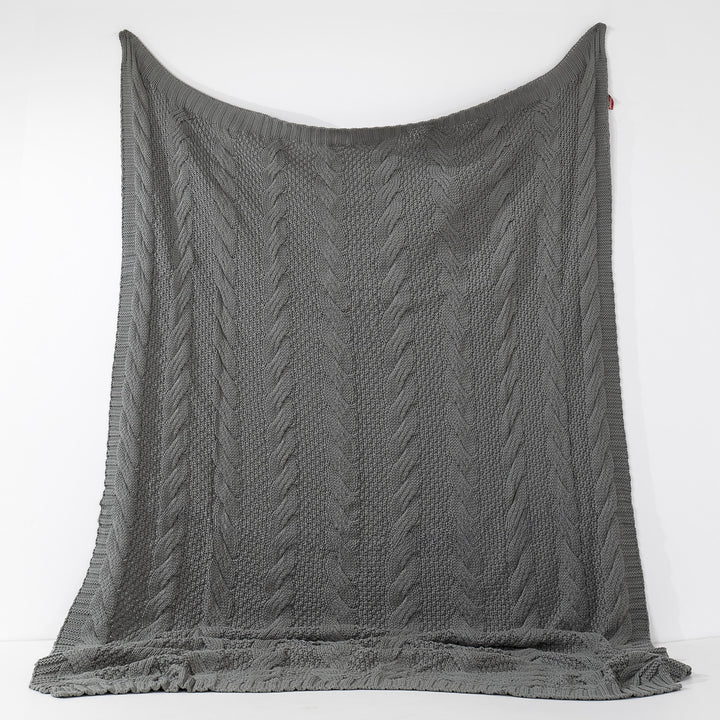 Lounge Pug Cable Knit Grey Large Throw Blanket Sofa Bed 130 X 170 cm Big Bertha Original UK