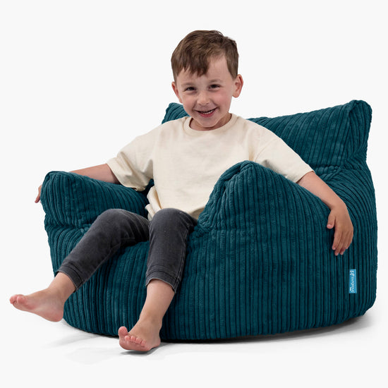 Childs Armchair 3-8 Bean Bag - Cord Teal Blue 02