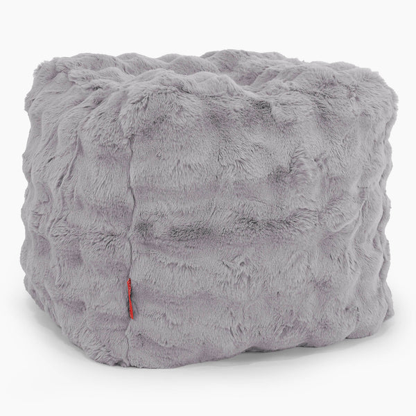Cube Footstool Pouffe - Bubble Faux Fur Grey 01