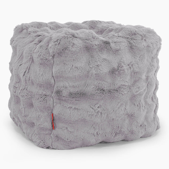 Cube Footstool Pouffe - Bubble Faux Fur Grey 01