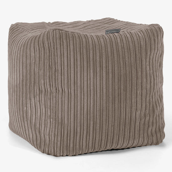 Cube Footstool Pouffe - Cord Dovetail Grey 01