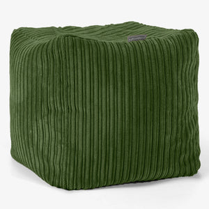 Cube Footstool Pouffe - Cord Forest Green