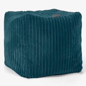 Cube Footstool Pouffe - Cord Teal Blue