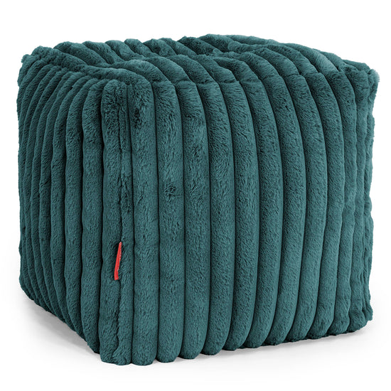 Cube Footstool Pouffe - Ultra Plush Cord Teal 01