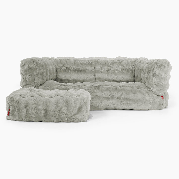 The 2 Seater Albert Sofa Bean Bag - Bubble Faux Fur Sage Green 02