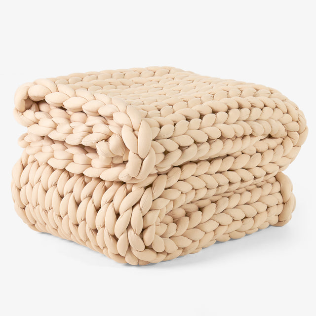 Weighted Blanket for Adults - Cotton Chunky Knit Taupe 01