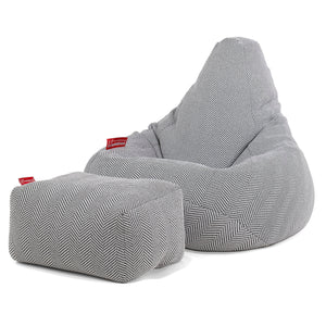 Highback Bean Bag Chair - Cotton Blend Herringbone Grey