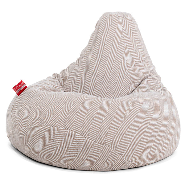 Highback Bean Bag Chair - Knitted Herringbone Stone 01