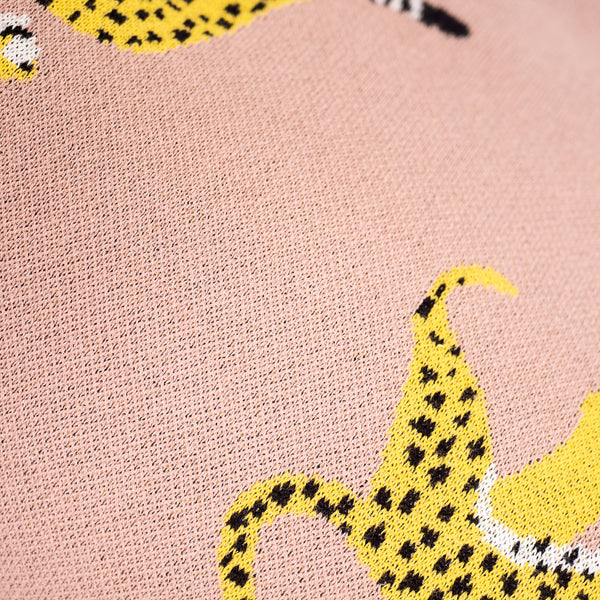Small Footstool - Cotton Blend Cheetah Pink Fabric Close-up Image