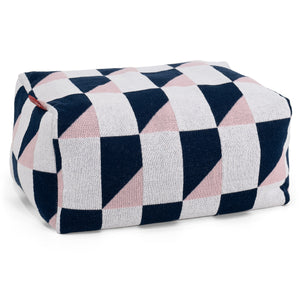 Small Footstool - Cotton Blend Geometric Blue