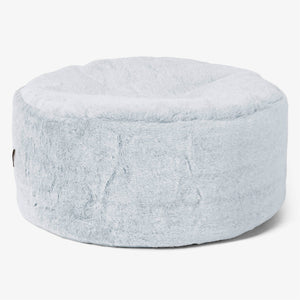 Large Round Footstool - Fluffy Faux Fur Rabbit Dusty Blue