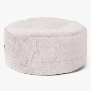 Large Round Footstool - Fluffy Faux Fur Rabbit Dusty Pink