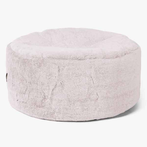 Large Round Footstool - Fluffy Faux Fur Rabbit Dusty Pink 01