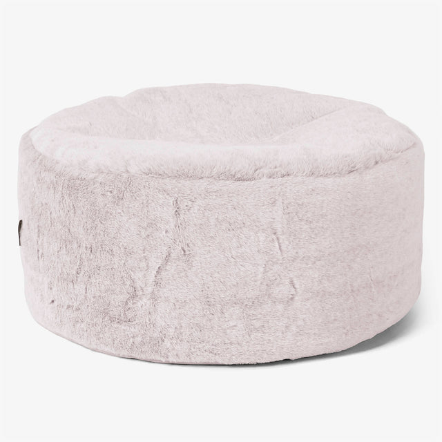 Large Round Footstool - Fluffy Faux Fur Rabbit Dusty Pink 01