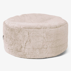 Large Round Footstool - Fluffy Faux Fur Rabbit Golden Brown