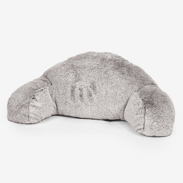 Children's High Back Support Cuddle Cushion - Fluffy Faux Fur Rabbit Light Grey 01