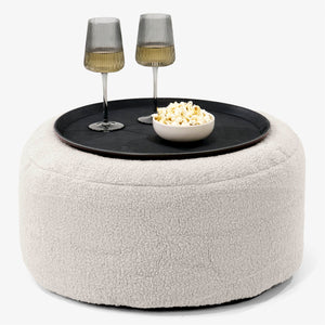 Ottoman Pouf with a Serving Tray - Boucle Ivory