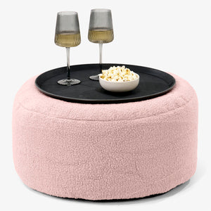 Ottoman Pouf with a Serving Tray - Boucle Pink