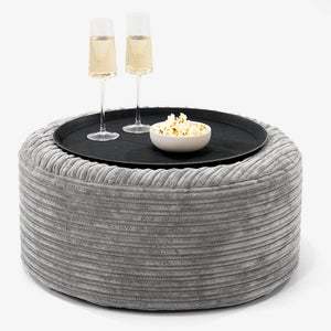 Ottoman Pouf with a Serving Tray - Cord Graphite Grey