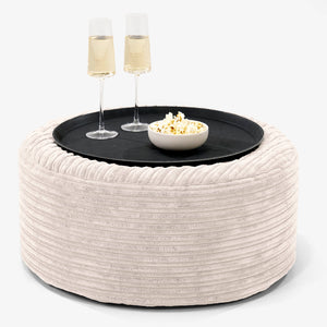 Ottoman Pouf with a Serving Tray - Cord Ivory
