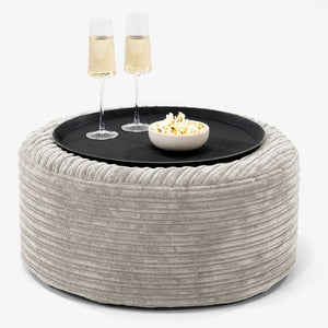 Ottoman Pouf with a Serving Tray - Cord Mink
