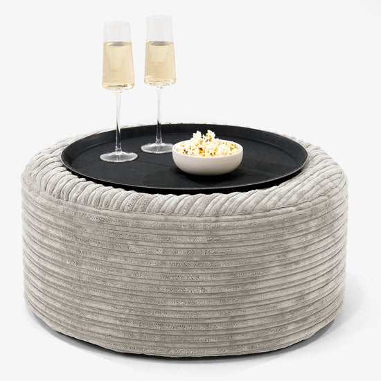 Ottoman Pouf with a Serving Tray - Cord Mink 01