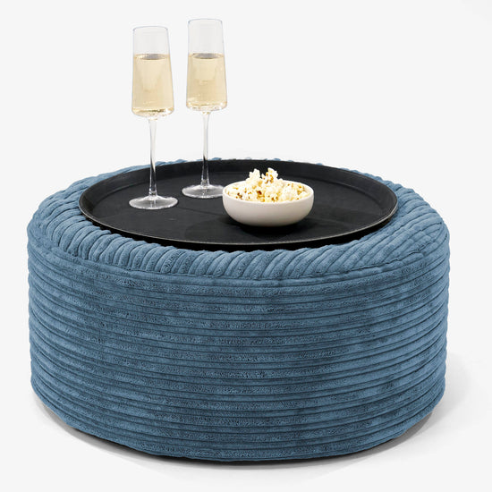 Ottoman Pouf with a Serving Tray - Cord Navy Blue 01