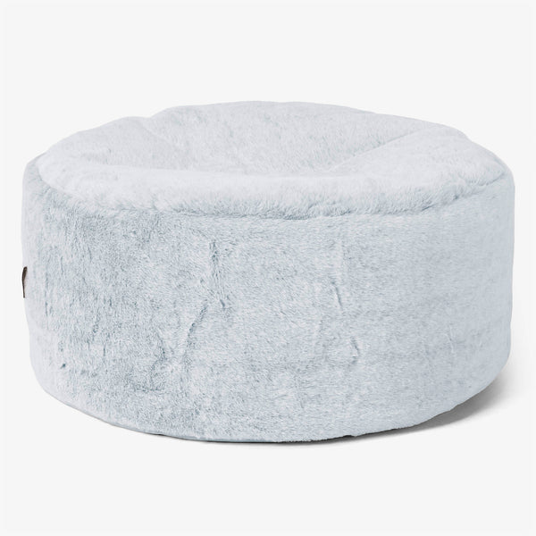 Ottoman Pouf with a Serving Tray - Fluffy Faux Fur Rabbit Dusty Blue 01