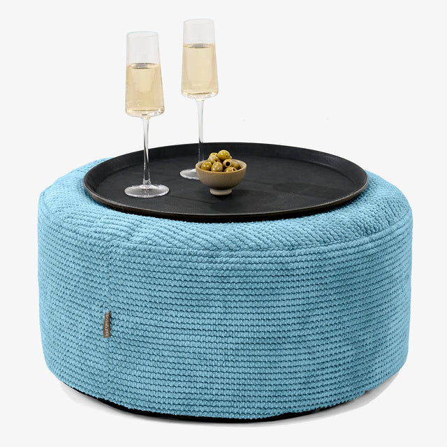 Ottoman Pouf with a Serving Tray - Pom Pom Aegean Blue 01