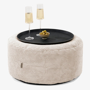 Ottoman Pouf with a Serving Tray - Pom Pom Ivory
