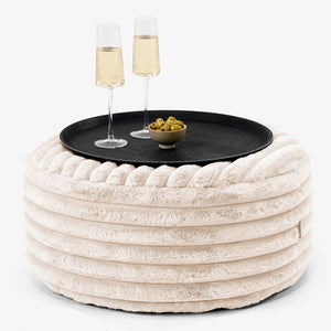Ottoman Pouf with a Serving Tray - Ultra Plush Cord Cream