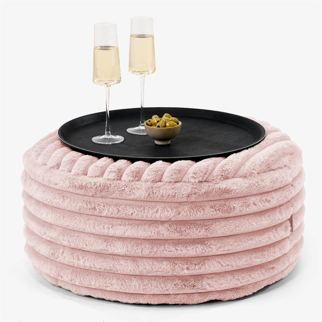 Ottoman Pouf with a Serving Tray - Ultra Plush Cord Dusty Pink 01
