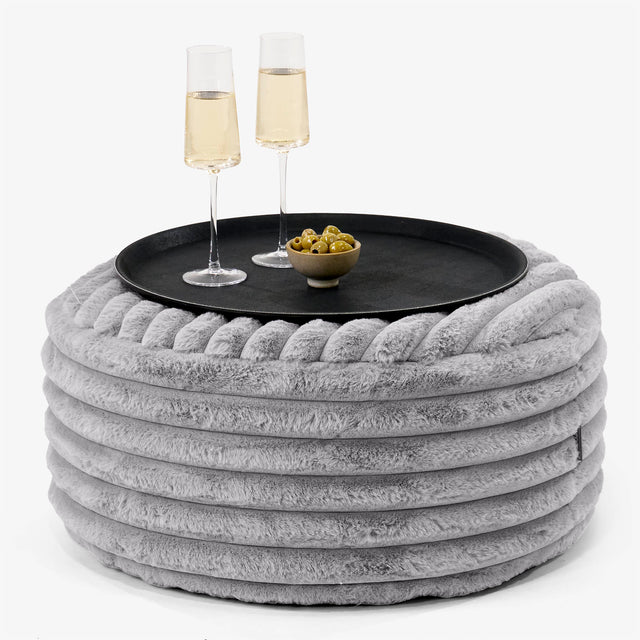 Ottoman Pouf with a Serving Tray - Ultra Plush Cord Grey 01