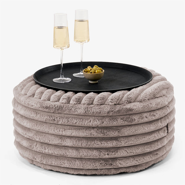 Ottoman Pouf with a Serving Tray - Ultra Plush Cord Minky 01