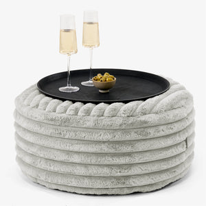 Ottoman Pouf with a Serving Tray - Ultra Plush Cord Sage Green