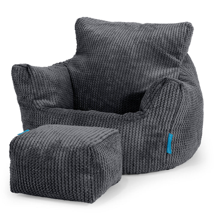 Kids Armchair Bean Bag for Toddlers 1-3 yr - Pom Pom Black 02