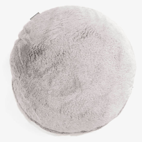 Round Scatter Cushion Cover 50cm - Fluffy Faux Fur Rabbit Light Grey 01
