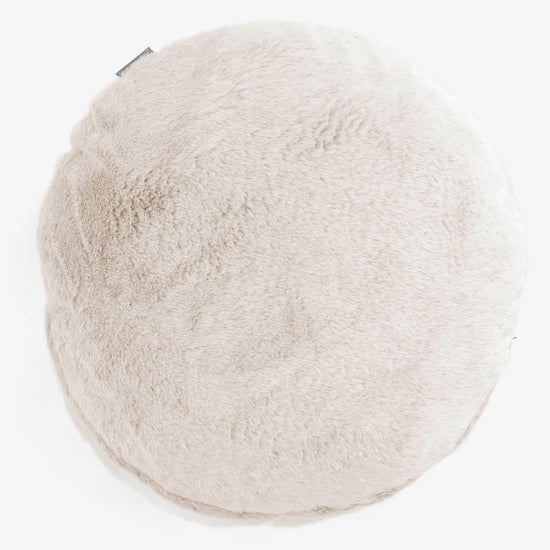 Round Scatter Cushion Cover 50cm - Fluffy Faux Fur Rabbit White 01