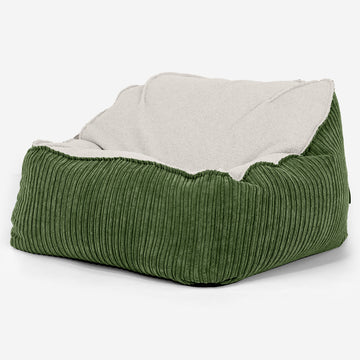 Sloucher Bean Bag Chair - Boucle & Cord Forest Green 01