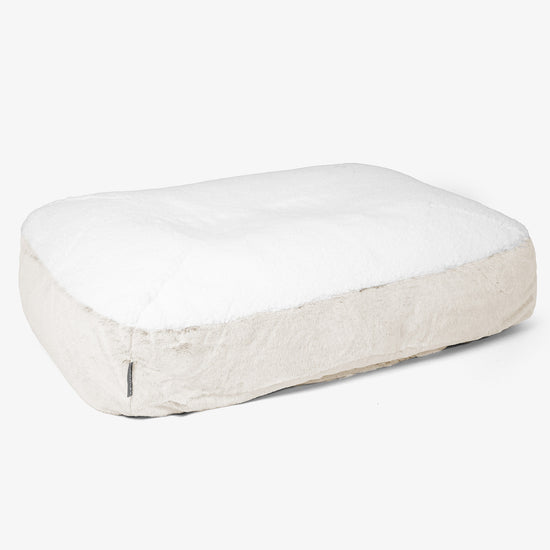 Sloucher Large Dog Bed - Fluffy Faux Fur Rabbit White 01