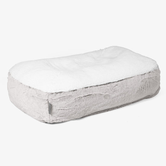 Sloucher Medium Dog Bed - Fluffy Faux Fur Rabbit Light Grey 01