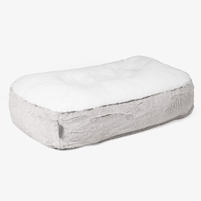 Sloucher Medium Dog Bed - Fluffy Faux Fur Rabbit Light Grey 01