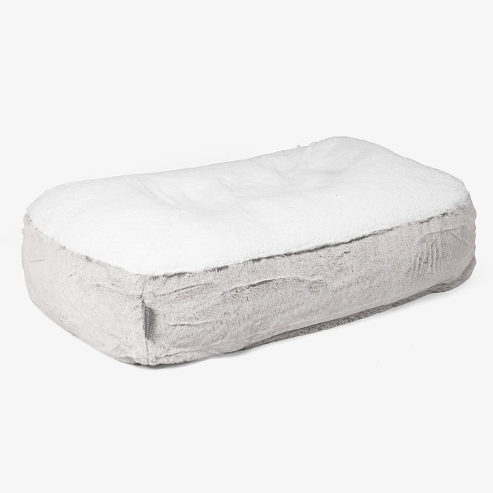 Sloucher Medium Dog Bed - Fluffy Faux Fur Rabbit Light Grey 01