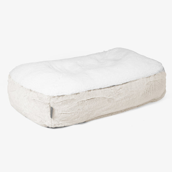 Sloucher Medium Dog Bed - Fluffy Faux Fur Rabbit White 01