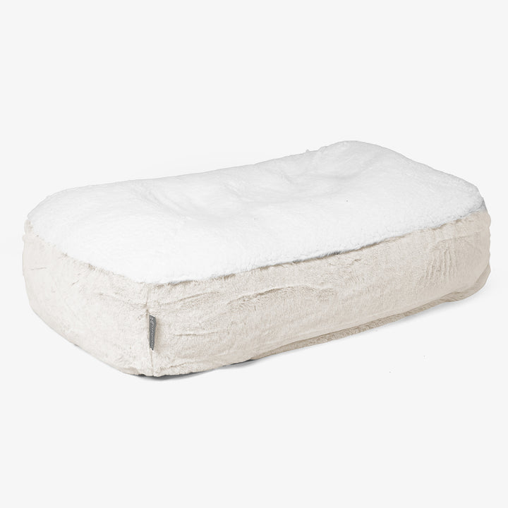 Sloucher Medium Dog Bed - Fluffy Faux Fur Rabbit White 01