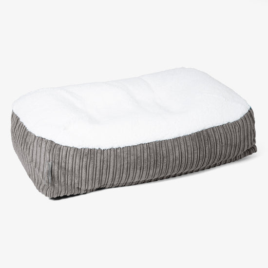 Sloucher Medium Dog Bed - Sherpa & Cord Graphite Grey 01